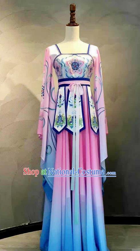 Traditional Chinese Ancient Peking Opera Water Sleeve Dancing Costume, Tang Dynasty Classical Folk Dance Costume Lotus Dance Clothing for Women