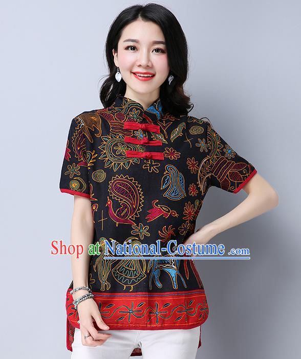 Traditional Chinese National Costume, Elegant Hanfu Printing T-Shirt, China Tang Suit Republic of China Plated Buttons Chirpaur Blouse Cheong-sam Upper Outer Garment Qipao Shirts Clothing for Women