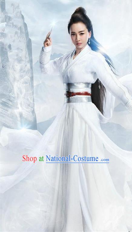 Traditional Ancient Chinese Chivalrous Swordswoman Costume, Chinese Ming Dynasty Heroine Young Lady White Dress, Cosplay Chinese Television Drama Flying Daggers Princess Hanfu Clothing for Women