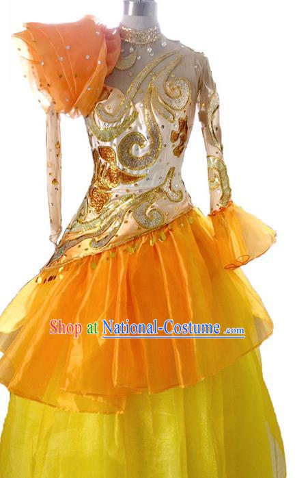 Traditional Chinese Modern Dancing Costume, Women Opening Classic Chorus Singing Group Dance Paillette Costume, Folk Dance Yangko Costume, Modern Dance Dress for Women