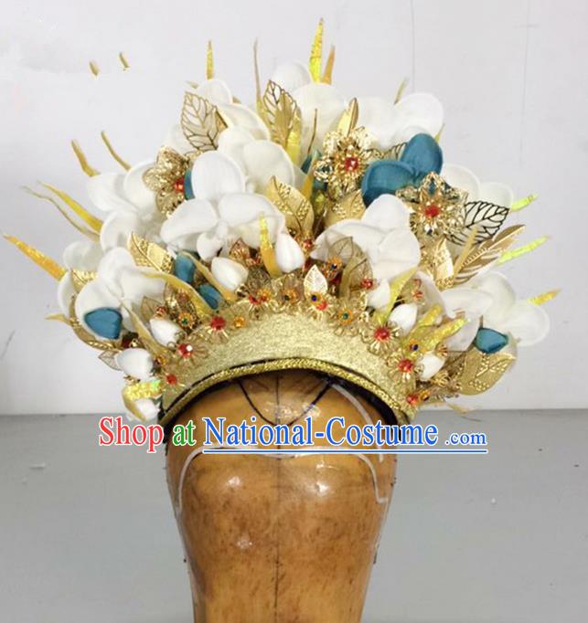 Traditional Ancient Thailand Kingdom Classical Queen Hair Accessories Props, Indonesia Empress Headwear Hair Ornaments Royal Crown for Women