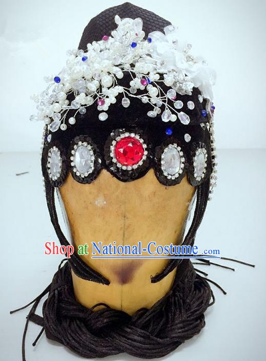 Traditional Ancient Chinese Classical Peking Opera Hair Accessories Props, Peking Opera Diva Headwear Classical Flying Dance Wigs and Hair Ornaments Complete Set for Women