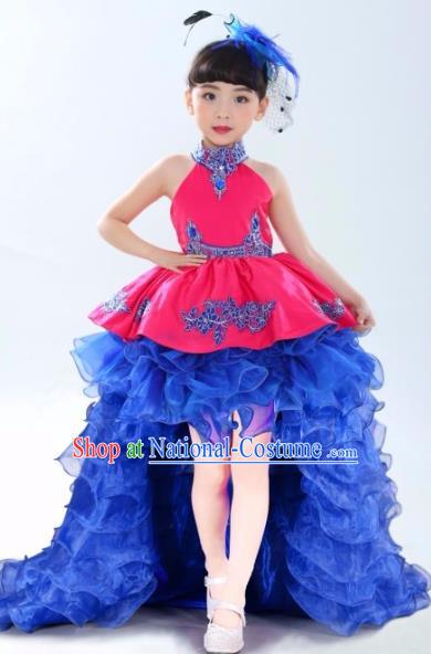 Traditional Chinese Modern Dancing Performance Costume, Children Opening Classic Chorus Singing Group Dance Paillette Uniforms, Modern Dance Classic Dance Pink Trailing Dress for Girls Kids