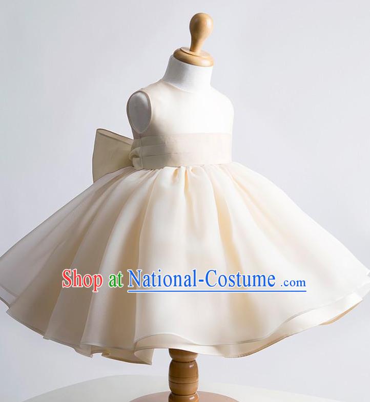 Traditional Chinese Modern Dancing Performance Costume, Children Opening Classic Chorus Singing Group Dance Evening Dress, Modern Dance Classic Dance Bubble Princess Champagne Dress for Girls Kids