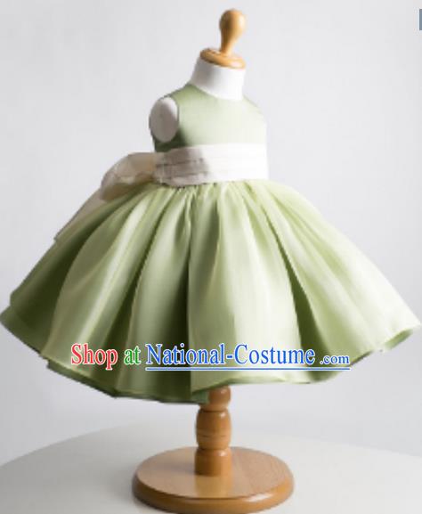 Traditional Chinese Modern Dancing Performance Costume, Children Opening Classic Chorus Singing Group Dance Evening Dress, Modern Dance Classic Dance Bubble Princess Green Dress for Girls Kids