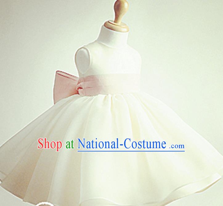 Traditional Chinese Modern Dancing Performance Costume, Children Opening Classic Chorus Singing Group Dance Evening Dress, Modern Dance Classic Dance Bubble Princess White Dress for Girls Kids