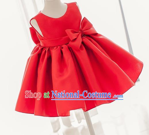 Traditional Chinese Modern Dancing Compere Costume, Children Opening Classic Chorus Singing Group Dance Dress, Modern Dance Classic Dance Red Bubble Dress for Girls Kids