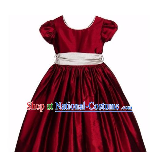 Traditional Chinese Modern Dancing Compere Performance Costume, Children Opening Classic Chorus Singing Group Dance Long Bowknot Dinner Dress, Modern Dance Classic Dance Bubble Dress for Girls Kids