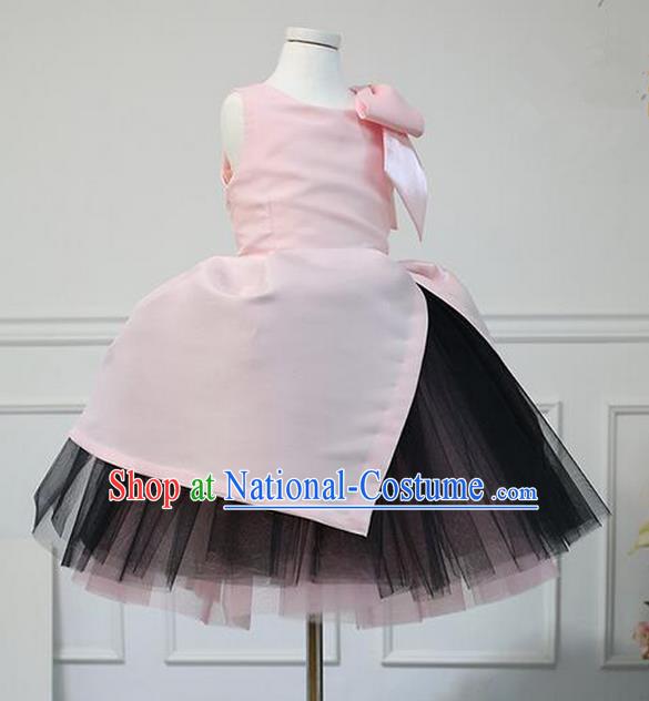 Traditional Chinese Modern Dancing Compere Performance Costume, Children Opening Classic Chorus Singing Group Dance Veil Evening Dress, Modern Dance Classic Dance Pink Bubble Dress for Girls Kids