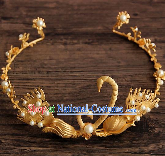 Top Grade Handmade Chinese Classical Hair Accessories, Children Headband Crystal Princess Royal Crown Golden Goose Coronet, Hair Sticks Hair Jewellery, Hair Clasp for Kids Girls