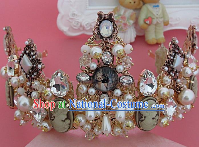 Top Grade Handmade Chinese Classical Hair Accessories, Children Baroque Style Headband Pearl Princess Royal Crown Coronet, Hair Sticks Hair Jewellery, Hair Clasp for Kids Girls