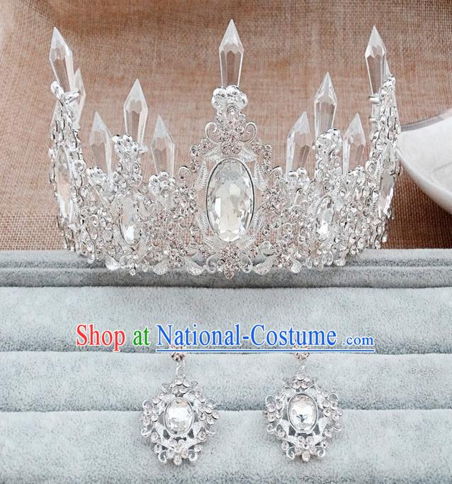 Top Grade Handmade Chinese Classical Hair Accessories, Children Headband Crystal Princess Royal Crown Silvery Coronet and Earrings, Hair Sticks Hair Jewellery, Hair Clasp for Kids Girls