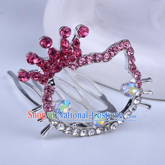 Top Grade Handmade Chinese Classical Hair Accessories, Children Baroque Style Headband Princess Rose Rhinestone Royal Crown, Hair Sticks Hair Jewellery, Cartoon Hair Clasp for Kids Girls