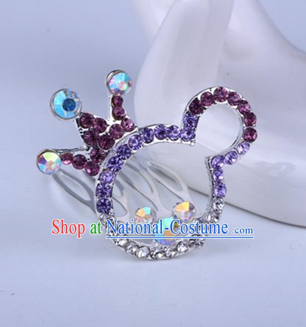 Top Grade Handmade Chinese Classical Hair Accessories, Children Baroque Style Headband Princess Purple Rhinestone Cute Royal Crown, Hair Sticks Hair Jewellery, Cartoon Hair Clasp for Kids Girls