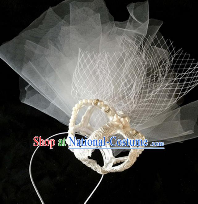 Top Grade Handmade Chinese Classical Hair Accessories, Children Baroque Style Headband Princess Rhinestone Royal Crown, Hair Sticks Hair Jewellery, White Veil Hair Clasp for Kids Girls