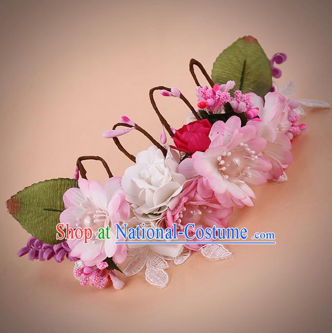 Top Grade Handmade Chinese Classical Hair Accessories, Children Baroque Style Headband Pearl Flowers Princess Crown, Hair Sticks Hair Jewellery Hair Clasp for Kids Girls