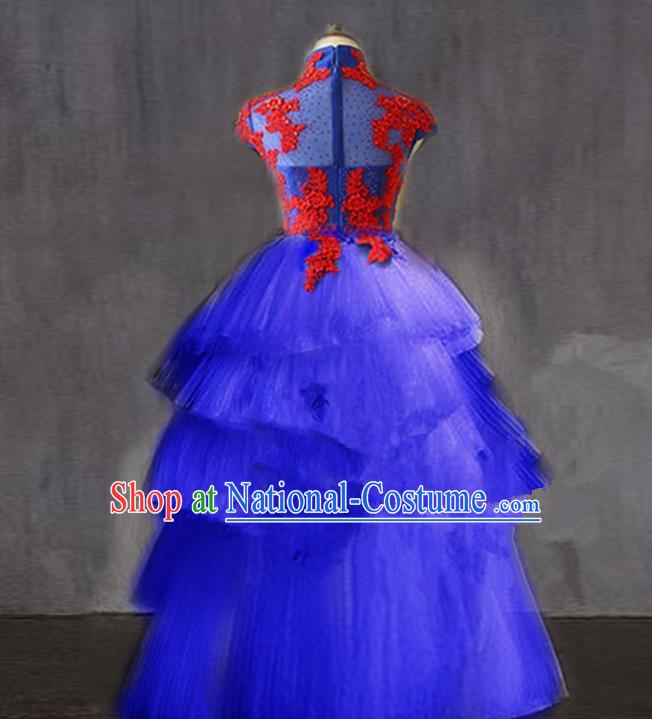 Traditional Chinese Modern Dancing Compere Performance Costume, Children Opening Classic Chorus Singing Group Dance Princess Long Trailing Full Dress, Modern Dance Halloween Party Dress for Girls Kids