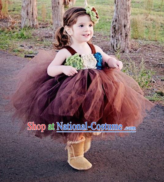 Traditional Chinese Modern Dancing Compere Performance Costume, Children Opening Classic Chorus Singing Group Dance Princess Bubble Full Dress, Modern Dance Halloween Party Dress for Girls Kids