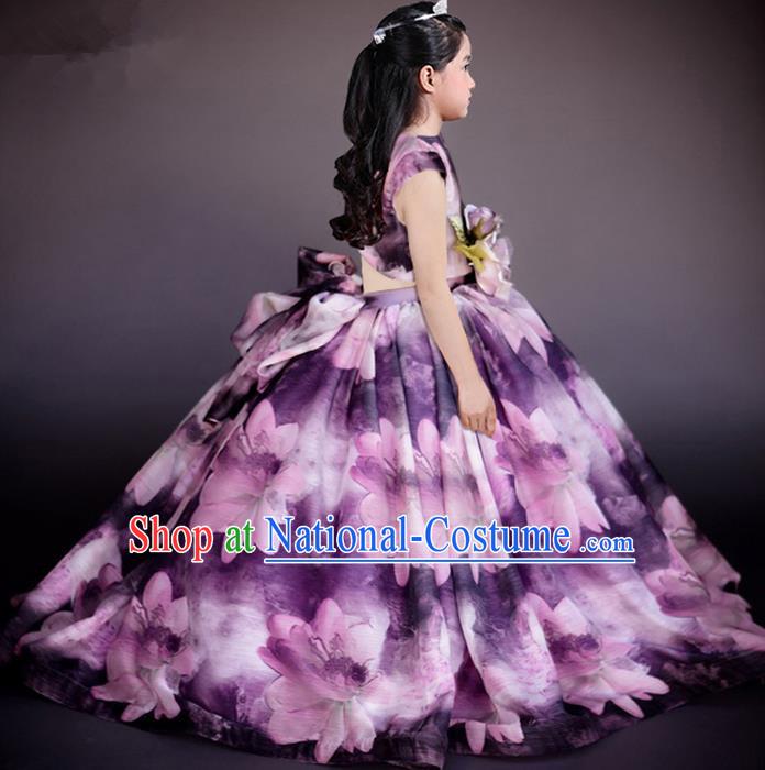 Top Grade Chinese Compere Performance Costume, Children Chorus Singing Group Baby Princess Full Dress Modern Dance Big Swing Long Flowers Dress for Girls Kids