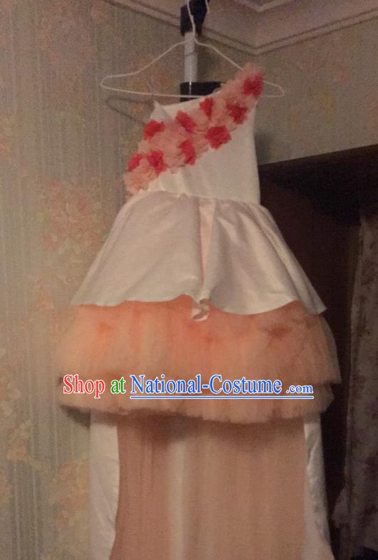 Top Grade Chinese Compere Catwalks Performance Costume, Children Chorus Singing Group Baby Princess Flower Girl Full Dress Modern Dance One-shoulder Bubble Short Dress for Girls Kids