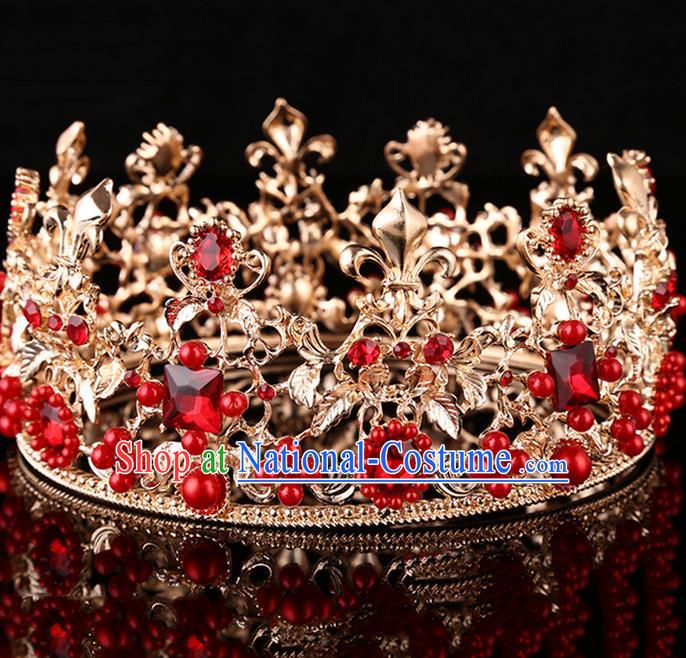 Top Grade Handmade Classical Hair Accessories, Children Baroque Style Wedding Princess Red Royal Crown Hair Jewellery Hair Clasp for Kids Girls