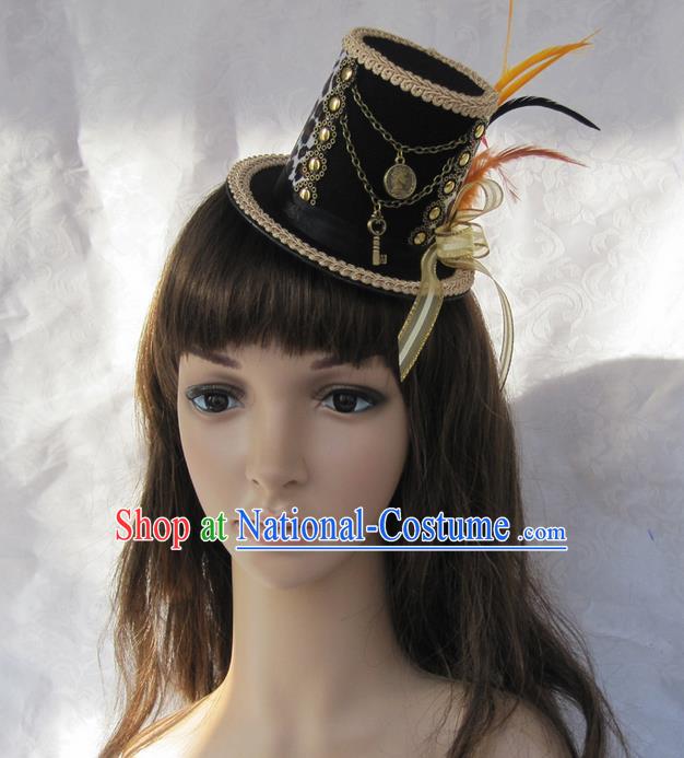 Top Grade Handmade Classical Top Hat, Children Baroque Style Queen Party Headwear Hat for Kids Girls