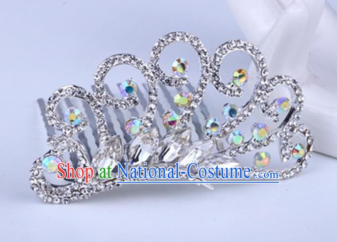 Top Grade Handmade Classical Peacock Hair Accessories, Children Baroque Style Crystal Hairpins Rhinestone Princess White Royal Crown Hair Jewellery Hair Clasp for Kids Girls