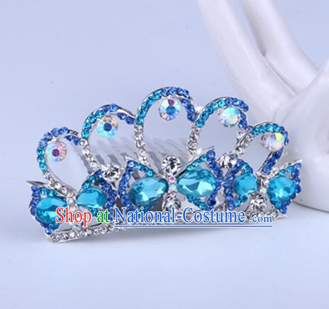 Top Grade Handmade Classical Swan Hair Accessories, Children Baroque Style Crystal Hairpins Rhinestone Princess Blue Royal Crown Hair Jewellery Hair Clasp for Kids Girls