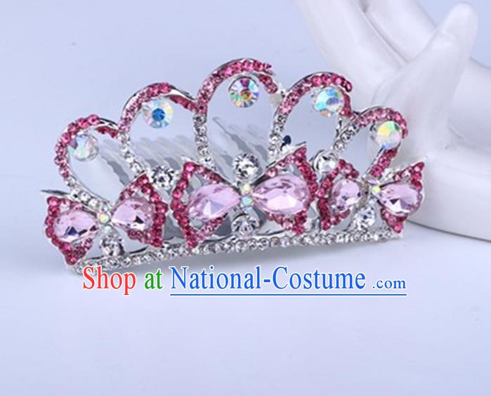 Top Grade Handmade Classical Swan Hair Accessories, Children Baroque Style Crystal Hairpins Rhinestone Princess Pink Royal Crown Hair Jewellery Hair Clasp for Kids Girls