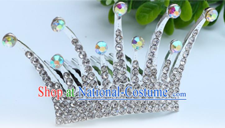 Top Grade Handmade Classical Hair Accessories Hair Comb, Children Baroque Style Crystal Hairpins Rhinestone Princess White Royal Crown Hair Jewellery Hair Clasp for Kids Girls