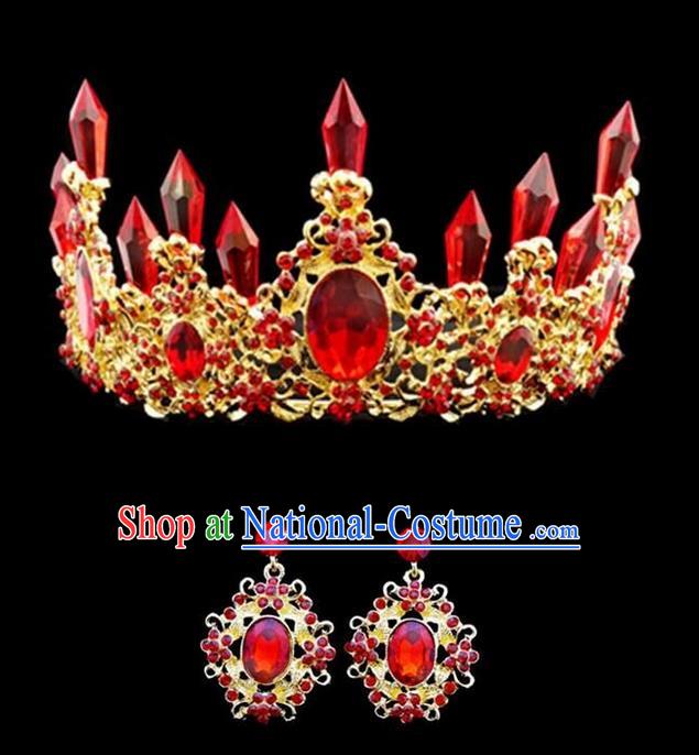 Top Grade Handmade Classical Hair Accessories, Children Baroque Style Crystal Princess Royal Crown and Earrings Wedding Hair Jewellery Hair Clasp for Kids Girls