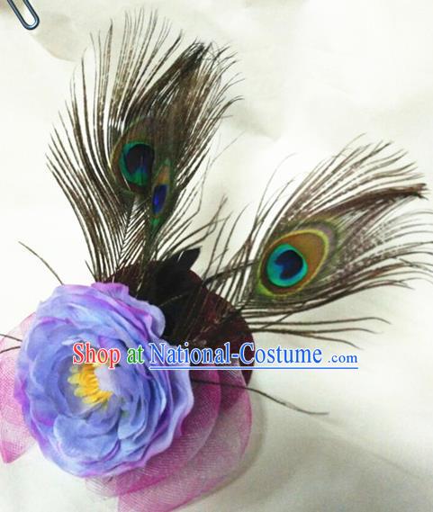 Top Grade Handmade Chinese Classical Hair Accessories, Children China Style Peacock Feathers Peony Princess Wedding Royal Crown Hair Jewellery Hair Clasp for Kids Girls