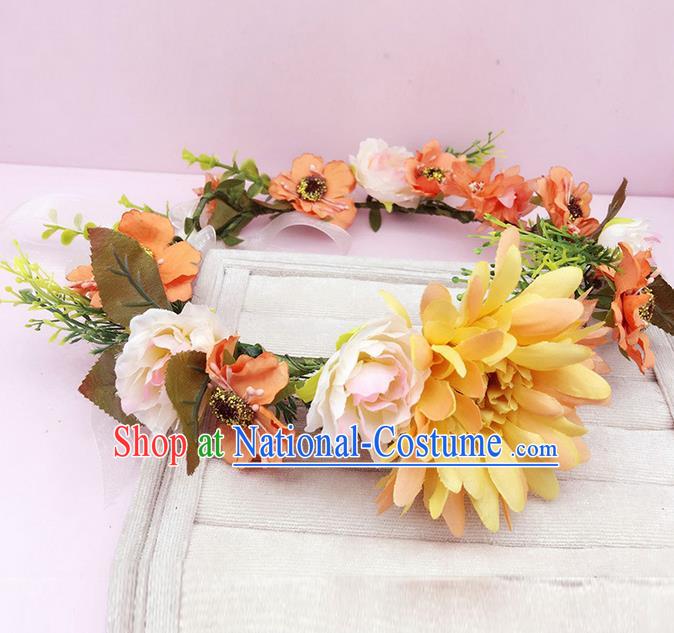 Top Grade Handmade Classical Hair Accessories Hairpins Wreath, Children Baroque Style Yellow Flowers Garland Bobby Pin Hair Clasp for Kids Girls