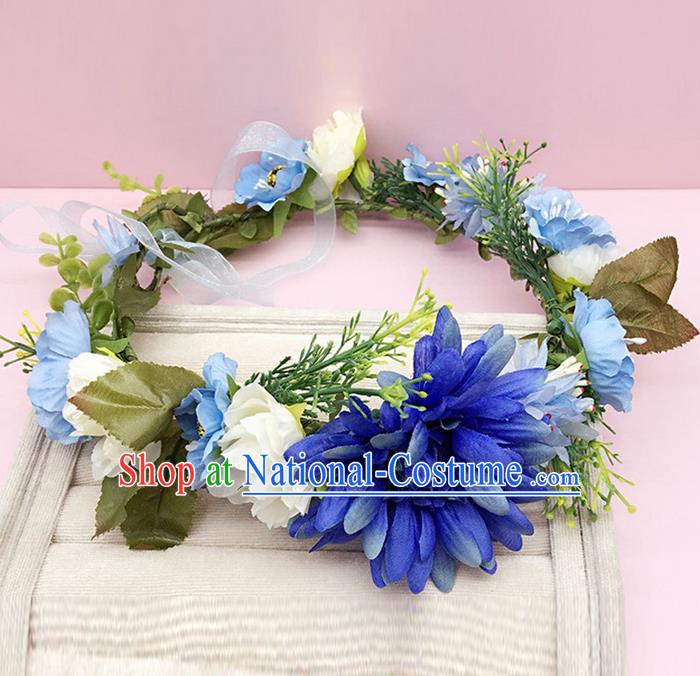 Top Grade Handmade Classical Hair Accessories Hairpins Wreath, Children Baroque Style Blue Flowers Garland Bobby Pin Hair Clasp for Kids Girls