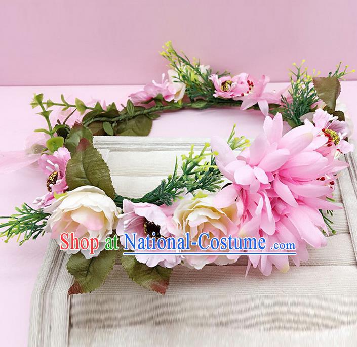 Top Grade Handmade Classical Hair Accessories Hairpins Wreath, Children Baroque Style Pink Flowers Garland Bobby Pin Hair Clasp for Kids Girls