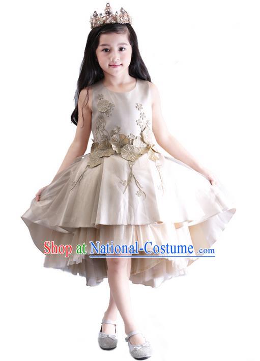 Top Grade Chinese Compere Performance Catwalks Costume, Children Chorus Singing Group Baby Princess Short Bubble Full Dress Modern Dance Trailing Dress for Girls Kids