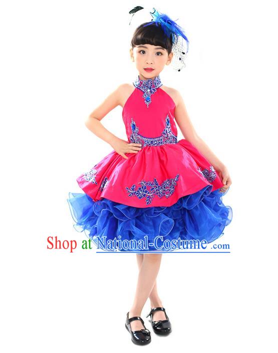 Top Grade Professional Compere Performance China Style Catwalks Costume, Children Chorus Singing Group Paillette Full Dress Modern Dance Bubble Dress for Girls Kids