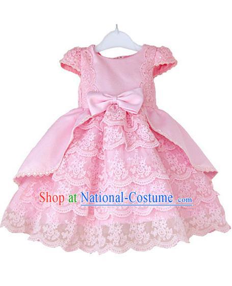 Top Grade Professional Compere Performance Catwalks Costume, Children Chorus Singing Group Little Princess Pink Wedding Full Dress Modern Dance Bubble Dress for Girls Kids