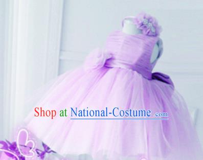 Top Grade Professional Compere Performance Catwalks Costume, Children Chorus Singing Group Little Princess Purple Wedding Veil Full Dress Modern Dance Bubble Dress for Girls Kids