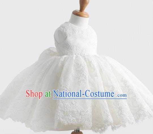 Top Grade Professional Compere Performance Catwalks Costume, Children Chorus Singing Group Little Princess Full Dress Modern Dance White Bubble Dress for Girls Kids