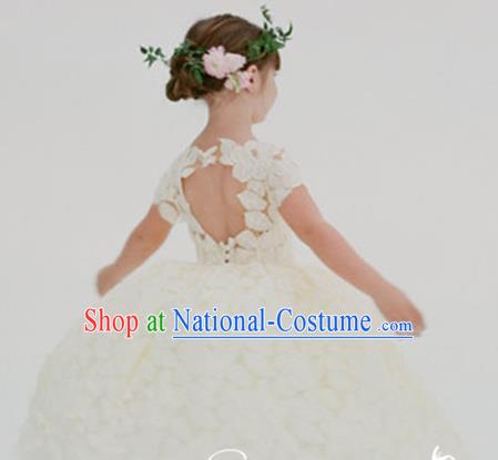 Top Grade Professional Compere Performance Catwalks Costume, Children Chorus Singing Group Little Princess Wedding Full Dress Modern Dance White Bubble Dress for Girls Kids