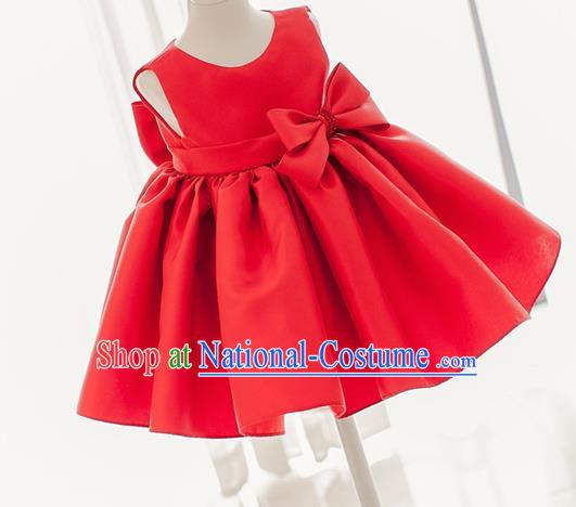 Top Grade Professional Compere Performance Catwalks Costume, Children Chorus Singing Group Baby Princess Red Full Dress Modern Dance Short Bubble Dress for Girls Kids