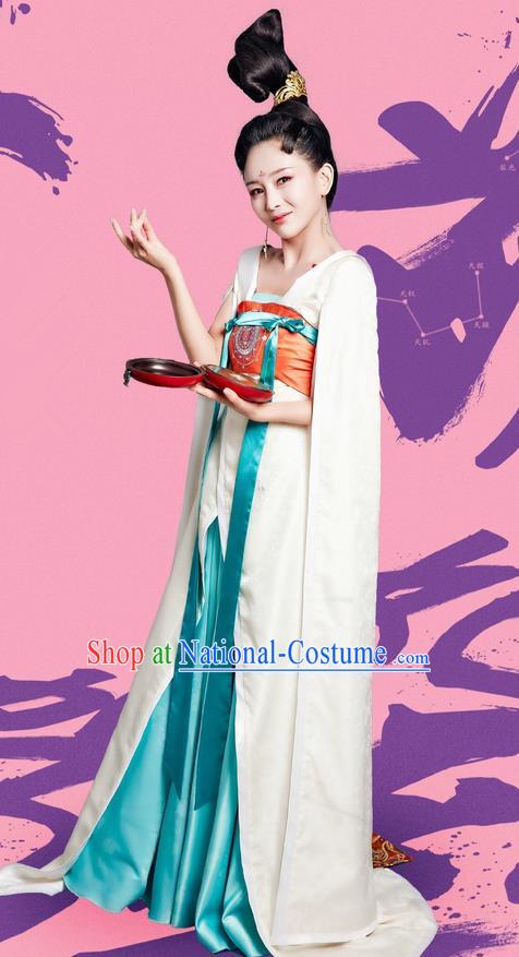 Traditional Ancient Chinese Elegant Imperial Consort Costume and Handmade Headpiece Complete Set, Chinese Television Drama Concubine Meng Comes Across Palace Lady Dress Chinese Tang Dynasty Princess Clothing for Women