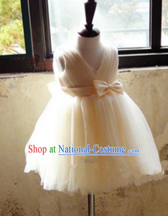 Top Grade Chinese Compere Professional Performance Catwalks Costume, Children Chorus Singing Group White Wedding Bubble Full Dress Modern Dance Little Princess Veil Short Dress for Girls Kids