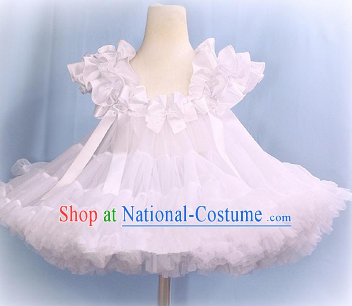 Top Grade Chinese Compere Professional Performance Catwalks Costume, Children Chorus White Bubble Formal Dress Modern Dance Baby Princess Veil Short Dress for Girls Kids