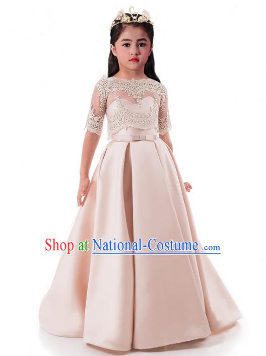 Top Grade Compere Professional Performance Catwalks Costume, Children Chorus Embroidery Lace Formal Dress Modern Dance Baby Princess Ball Gown Long Dress for Girls Kids