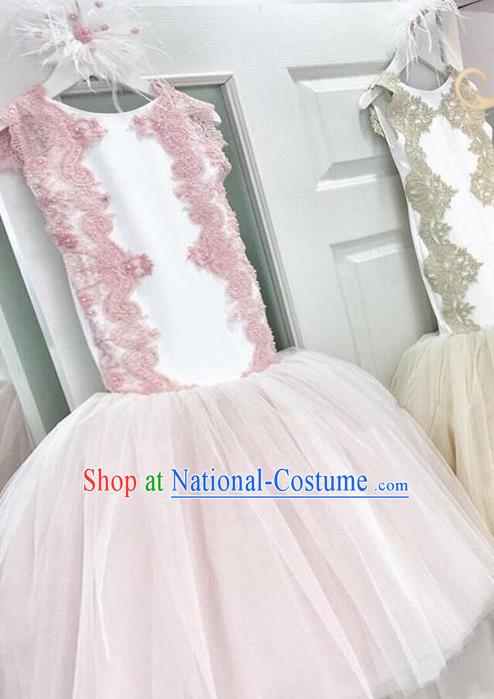 Top Grade Compere Professional Performance Catwalks Costume, Children Chorus Pink Fishtail Formal Dress Modern Dance Baby Princess Ball Gown Long Mermaid Dress for Girls Kids