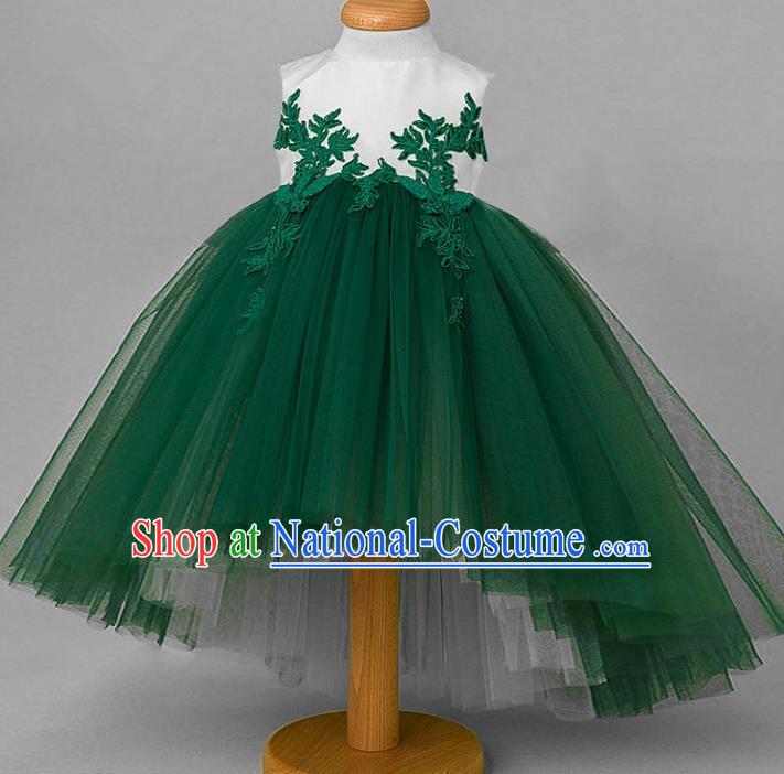 Top Grade Compere Professional Performance Catwalks Costume, Children Chorus Green Veil Wedding Formal Bubble Lace Dress Modern Dance Baby Princess Ball Gown Dress for Girls Kids