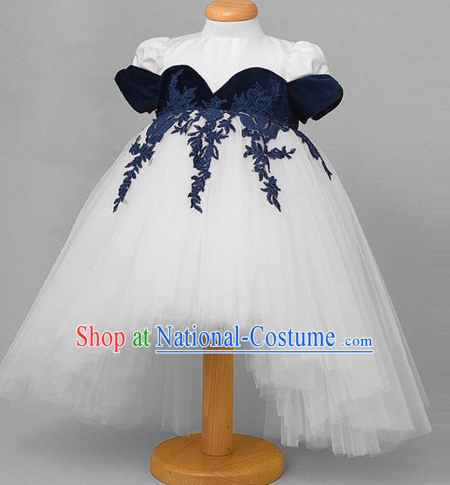 Top Grade Compere Professional Performance Catwalks Costume, Children Chorus White Veil Wedding Formal Bubble Lace Dress Modern Dance Baby Princess Ball Gown Dress for Girls Kids