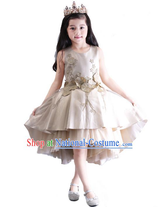 Top Grade Compere Professional Performance Catwalks Costume, Children Chorus Champagne Wedding Formal Bubble Dress Modern Dance Baby Princess Ball Gown Short Dress for Girls Kids